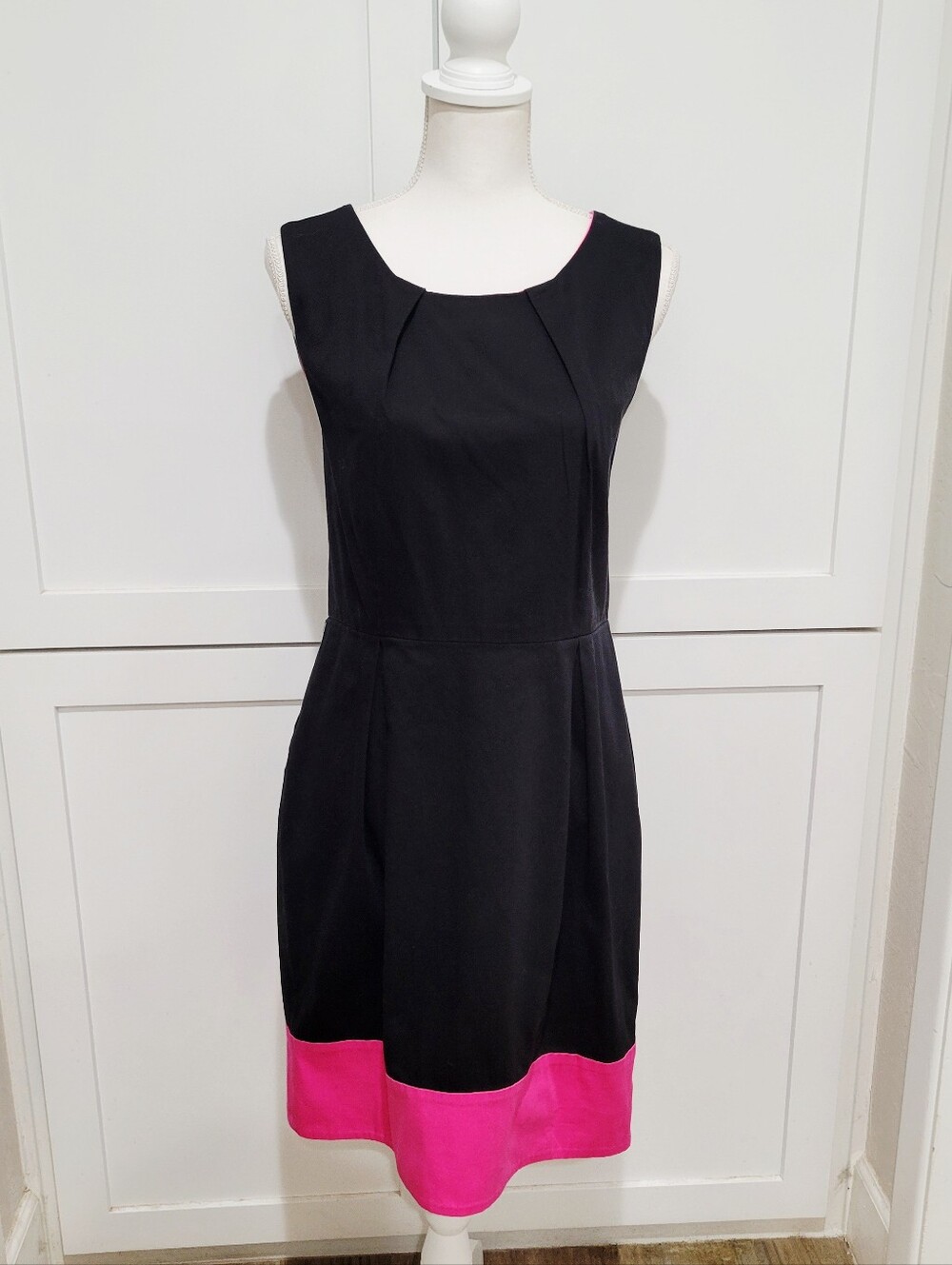 Calvin Klein Black Midi Dress with Pink Hem | Size 12 - Picture 1 of 6